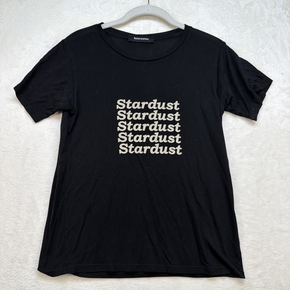 Reformation Stardust Graphic T Shirt Womens Medium Black Crewneck Tee